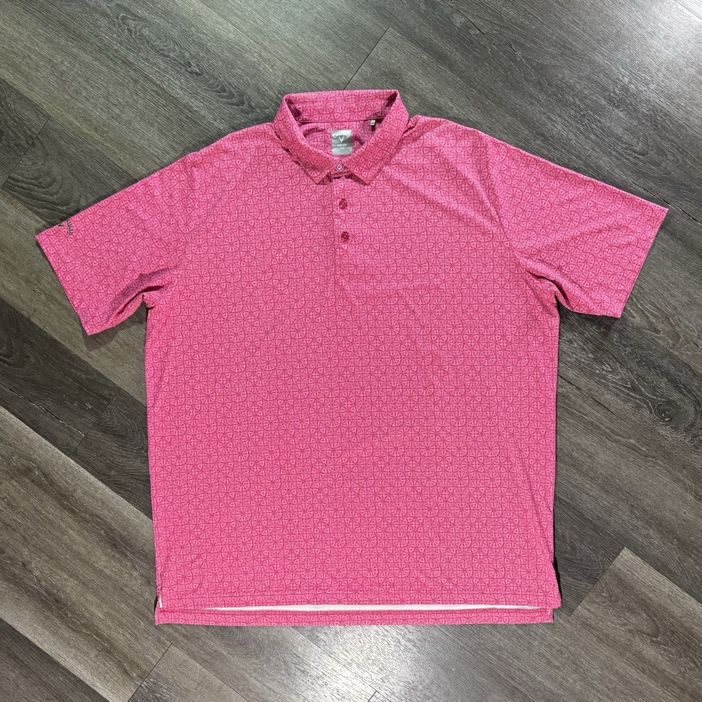 Callaway‎ Polo Shirt Mens 2XL Opti-Dri Golf Geo All Over Print Performance Pink